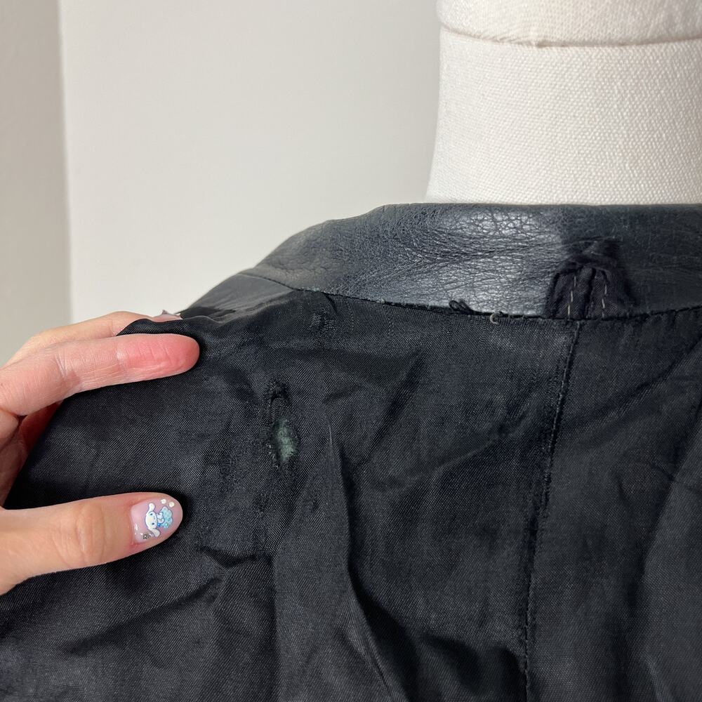 90s vintage black leather distressed faded minimalist grunge button coat jacket - Picture 5 of 9